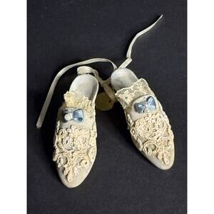 Vintage 1999 LOUIS NICHOLE Victorian Shoes, Light Blue, Lace Christmas Ornament